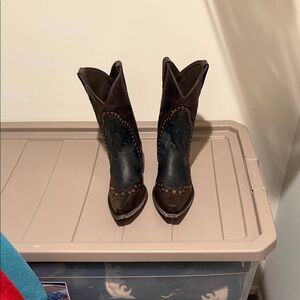 Brown and black Idyllwind boots with gold studs